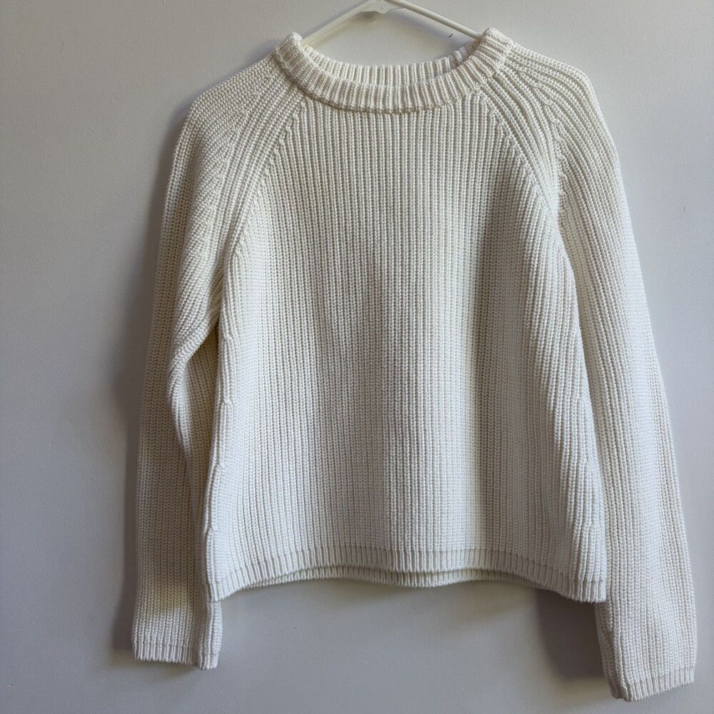 Quince Women 100% Organic Cotton Fisherman Crew Sweater Sleeved Top Ivory M - Picture 2 of 9